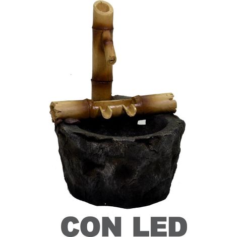 Fontana resina roccia e bambu con led cm 30x33h46 (1/2)