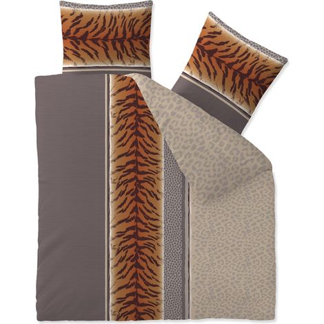 Parure de lit 200 x 200 cm 3 pièces en Coton pour été et Hiver, Toutes Saisons, Housse de Couette, Parure de lit Beige, Marron, Gris (1/5)