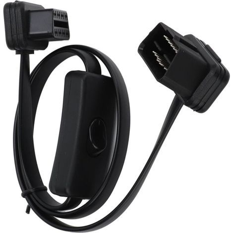 Connecteur d'adaptateur de cordon plat diagnostique de mâle noir à 16 broches Femelle Femelle 8 Câble d'extension OBD2 CORE avec commutateur (1/4)