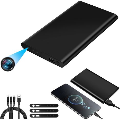 Power Bank, Double Fonction 1080P HD Caméra Cachée Power Bank, Batterie 5000 mAh pour 17 Heures D'enregistrement avec Câble USB 3-en-1 (1/5)