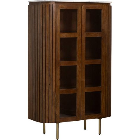Vitrine en bois de manguier et marbre Sienne (1/5)