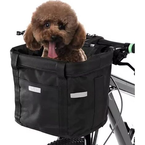 Panier de vélo pour animaux - Panier de vélo - en toile imperméable avec bandes réfléchissantes - Toile - Noir (1/5)