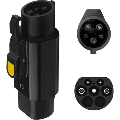EV charging cable adapter with clamp, 32A Type 2 (IEC 62196) Male to Type 1 (SAE J1772) Female Electric vehicle charger converter Car charging adapter