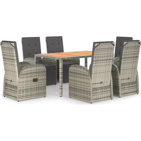 Maison Exclusive - 7-tlg. Garten-Essgruppe mit Kissen Grau Poly R