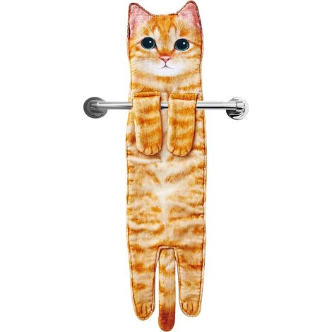 Serviette décorative à suspendre en forme de chat, motif chat orange, pour cuisine et salle de bain (1/3)