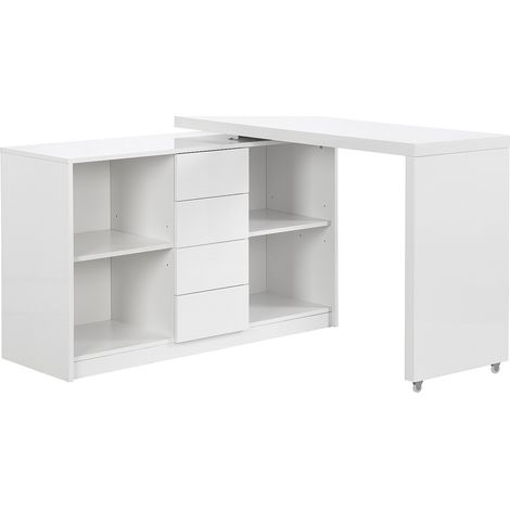 Scrivania allungabile con piano girevole a 360° MDF Bianco laccato - PAVELO (1/4)