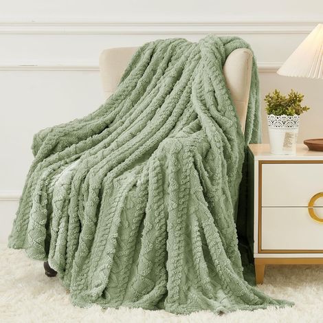 Couverture polaire verte sauge 127×152,4 cm – flanelle légère/douce, portable voiture/lit/canapé (1/5)