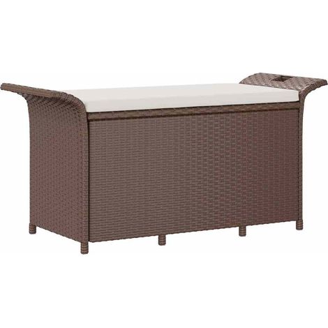 vidaXL Garden Bench with Cushion Brown 116x46x57 cm Poly Rattan