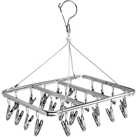 Cintre en acier inoxydable avec pince, étendoir multifonctionnel coupe-vent, séchoir à linge humide/sec, accessoires pour la maison et l'extérieur (1/4)