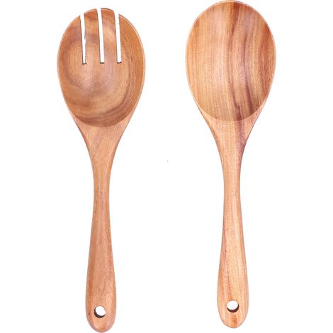 2Pcs/Set Spoon Fork Set Wooden Mixing Spoon Fork for Home Kitchen School Office Festival