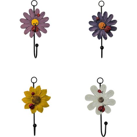Lot de 4 crochets décoratifs en forme fleur – Pétales résine et grande capacité charge pour manteaux, écharpes clés - (1/5)
