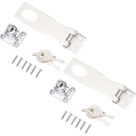 Lot de 2 verrous à moraillon à clé en acier inoxydable 201 et alliage de zinc, avec bouton rotatif, pour portes et placards, couleur argent. (1/5)