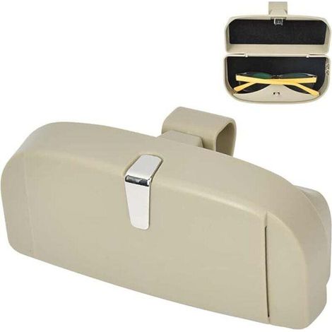 Estuche universal para gafas de coche - Caja de almacenamiento con cierre magnético y ranura para tarjetas - Multifuncional - Para gafas de sol de coche - Beige