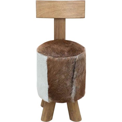 vidaXL Taburete de piel de cabra y madera maciza de teca (1/2)