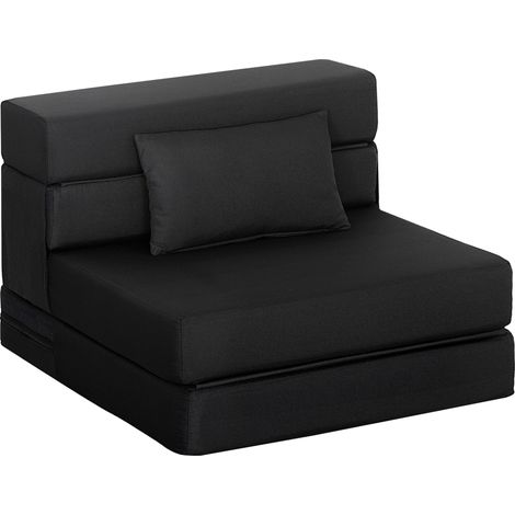 Chauffeuse Synor convertible en lit tissu aspect lin noir polyvalente et confortable pour salon chambre ou bureau (1/5)