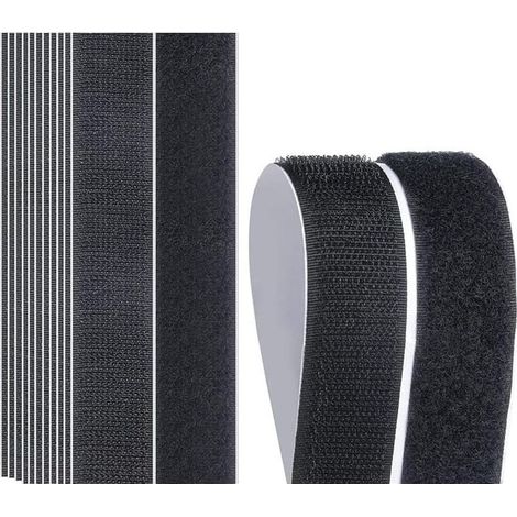 20 Pack Self Adhesive Strips, Black and White Velcro Strips, Reusable Velcro Strips, Strong Adhesive Strips, Round Velcro Strips (2.5x10 cm) (Black, Rectangular) (1/4)