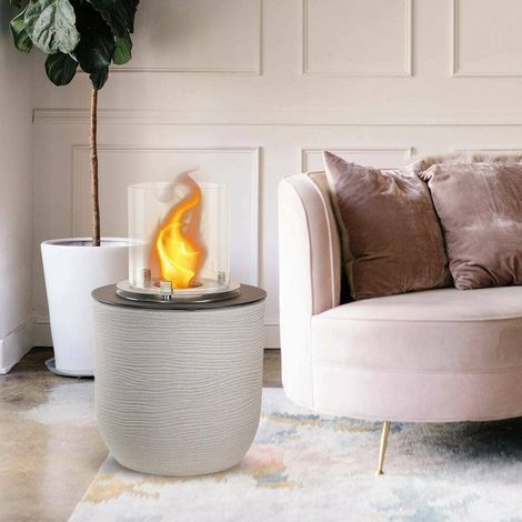 Dmora - Chimenea de bioetanol Dsgarboss, Chimenea ecológica, Hogar sin humo, Calefactor de etanol, Made in Italy, 35x35 h55 cm, Gris claro (1/4)