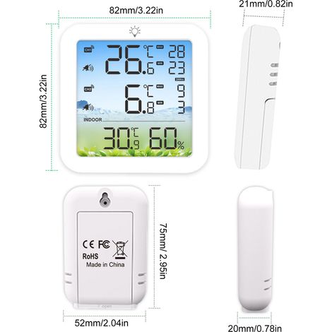 Hygromètre thermomètre numérique sans fil avec portée de 328 pieds pour réfrigérateur congélateur intérieur extérieur grand écran LCD capteur de température