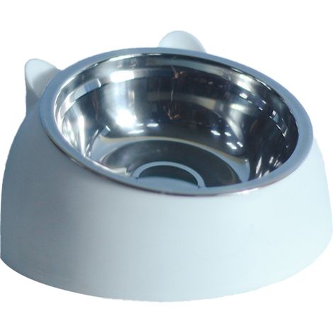 Gamelle double en acier inoxydable pour chat et chien, protection cervicale, pour chat, bouche oblique, bleue