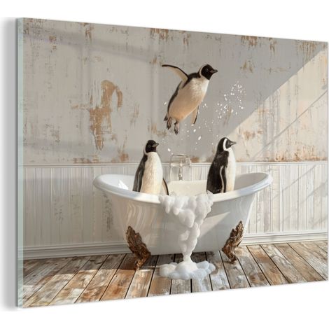 TABLEAU EN PLEXIGLAS Vintage - Pingouin - Baignoire - Mousse Décoration Murale 120x80 (1/5)