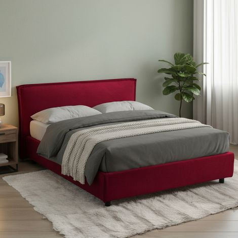 Cama Francesa Brienza, Colchón Incluido, Desenfundable Made in Italy, con Almacenamiento, Rojo (1/5)