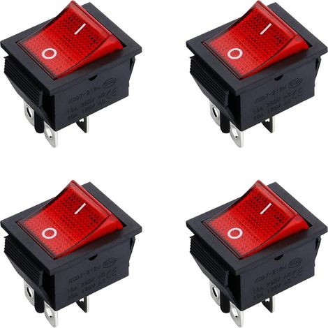 4 Pcs Interrupteur a Bascule ON OFF ON,16A 250V 20A 125V AC avec Lumière Rouge,4 Broches 2 Positions Boutons Interrupteur,Interupteur à Touche Basculante d'alimentation Rectangulaire KCD,Toggle Switch (1/5)