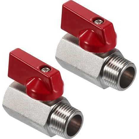 3/8 NPT Laiton Mini Boule Vanne 2Pcs NPT Femelle à Mâle Valve d'arrêt pour Tuyau Coupleur Connecteur Rouge (1/5)