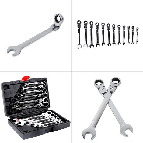 12pcs Clé À Cliquet Métrique Molette Réversible Mixtes Outil Clé Mixtes a Cliquet Métrique Dent Clé Plate 8-19mm noir (1/5)
