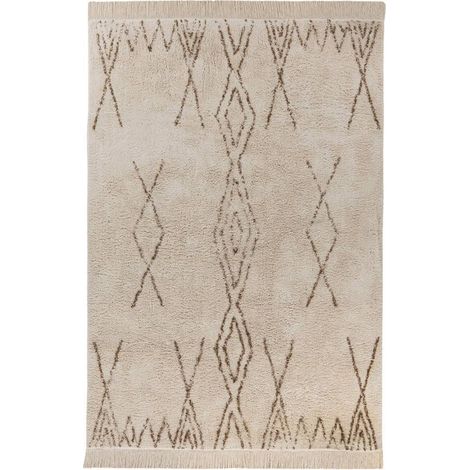 Tapis crème brun tufté main motif berbère coton - crème avec motifs brun clair (1/4)