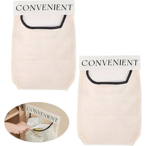 2Pcs Organisateur de Porte de Placard Cuisine, Porte-Sacs Poubelle Mural, Sac de Rangement Suspendu Multifonctionnel en Filet, Étagè (1/5)