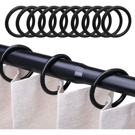 100 Anneaux Rideau,40 MM Diamètre Intérieur,Plastique Noir,Résistant Corrosion,Salle De Bain Chambre Cuisine