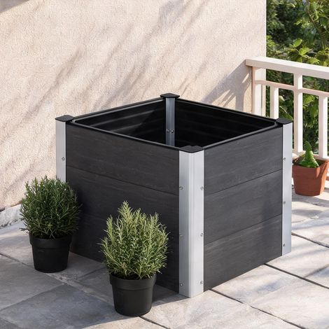 Coffre de jardin surélevé en WPC et aluminium gris 100 x 50 x (1/5)