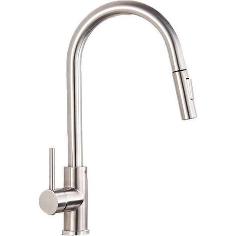 Robinet de cuisine en acier inoxydable et érable avec bec extractible - Acier inoxydable (1/5)