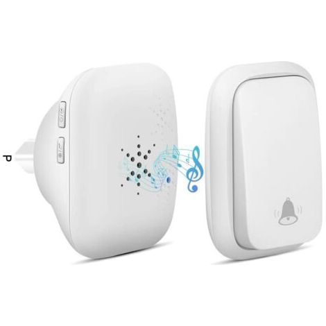 Sonnette sans Fil, Sonnette Auto Alimentée sans Batterie Requise Carillon de Porte sans Fil, Bouton Poussoir étanche à 150m de Portée avec 38 Carillons, Volume à 4 Niveaux et LED - Blance