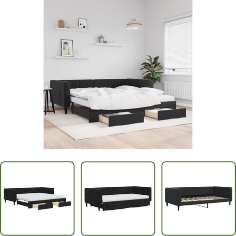 vidaXL Doppelbett - Tagesbett Ausziehbar mit Schubladen Schwarz 100x200 cm Samt (1/5)