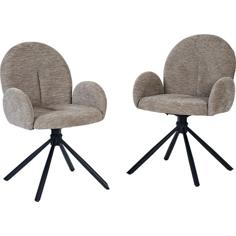 Lot de 2 chaises de salle à manger pivotantes avec accoudoirs, tissu velouté taupe, pieds en métal noir (1/5)
