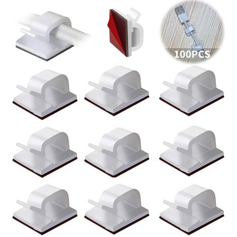 100 clip per cavi autoadesive con forte adesivo per ufficio, parete, auto, scrivania, organizer per cavi (bianche) - AquaForge (1/5)