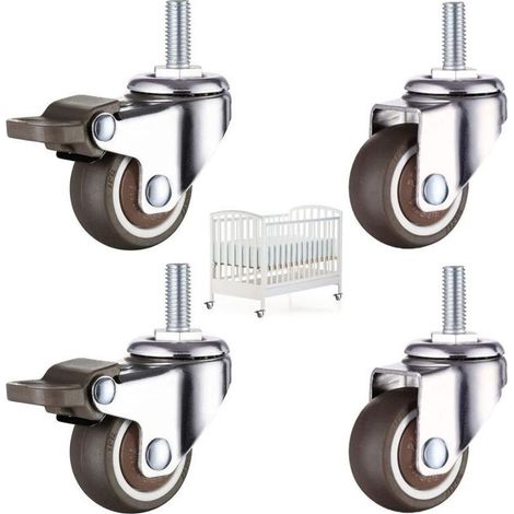 4 Pièces Roulettes pour Meubles Roulette Chaise Bureau Roulettes de Filetées M8 X 25mm, 2 avec Freins + 2 Sans Freins Pivotant Sur 360° (1/4)
