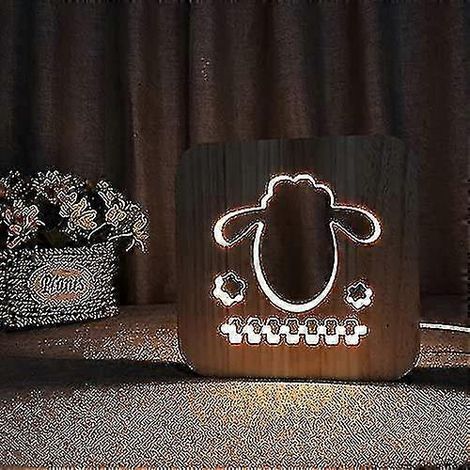 Lampe dauphin 3D créative en bois, veilleuse LED USB à motif dessin animéSheep (1/3)