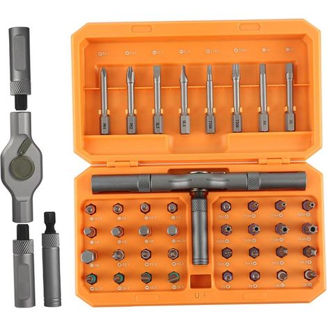 42-in-1 Präzisionsschraubendreher-Set, 42-teiliges magnetisches Werkzeugset, tragbarer Ratschenschraubendreher-Satz mit T-förmigem Griff und Aufbewahrungskoffer (1/5)