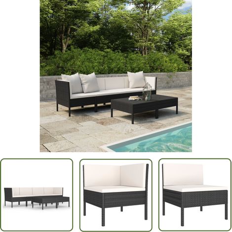 INLIFE Salon de jardin 6 pcs avec coussins Résine tressée Noir (1/5)