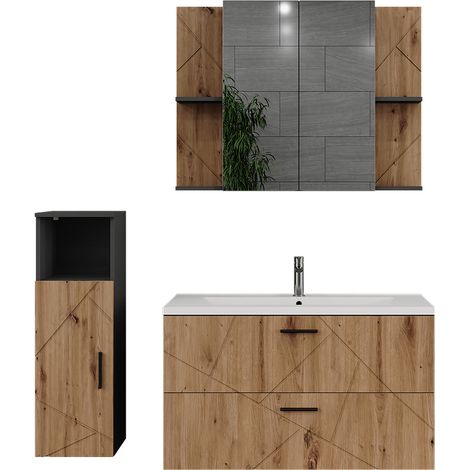Conjunto de mueble de baño Irma, Antracita/Roble dorado, 4 partes, Vicco (1/5)