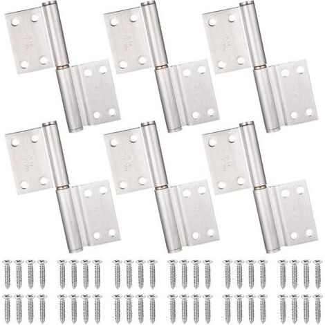 6Pcs Charnières Porte Placard Charniere Inox avec Vis, Charniere Portes Pliantes Intérieures et Extérieures, Charnières Meuble Armoire, Chambre à Coucher, Fenêtre, Cabinet (1/5)