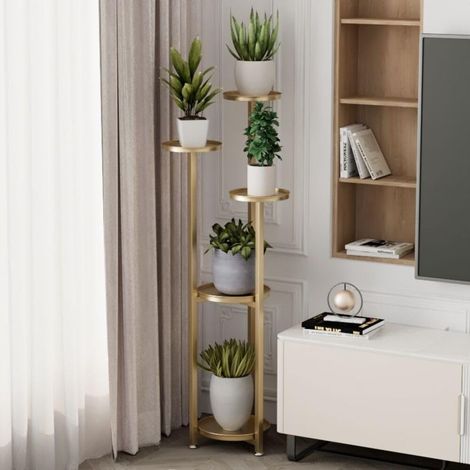 Étagère à plantes élégante en métal à plusieurs étages - Support de fleurs d'angle vintage avec pieds antidérapants - Pour grandes plantes d'intérieur dans le salon, le balcon, le bureau (1/3)