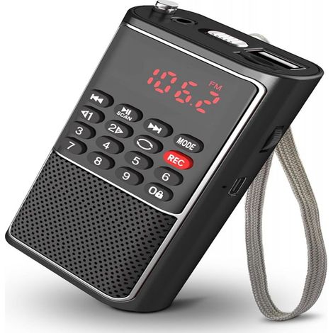 Radio FM Portable - 76-108 MHz - Lecteur MP3 USB Micro SD - Enregistreur Audio - Antenne Tige Alliage Titane - Haut-Parleur 3 W - Batterie Rechargeable 700 mAh - 1 Pièce