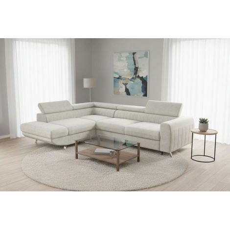 Ecksofa mit Schlaffunktion MARIOS Sofa Stoff Dunbar Creme Ottomane Links