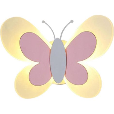 Lampe murale papillon moderne pour chambre d'enfant, ailes roses et blanches (1/5)