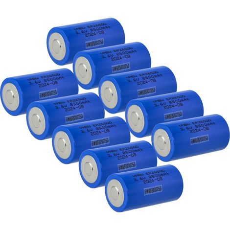 vhbw 10x Lithium ER26500 (Size C) Round Cell Batteries - Primary Batteries (8500 mAh, 3.6 V, Li-SOCl2)