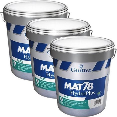 Guittet – Pack de 3 peintures acryliques mates 15L – Très opacifiant – Application facile – Rendement pro pour murs et plafonds