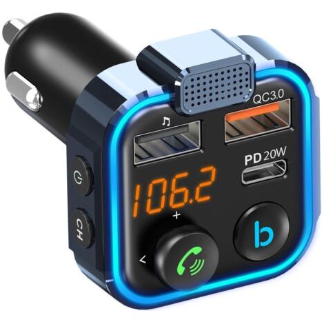 Charge rapide QC+PD, bouton unique pour caisson de basses, joystick, molette de commande, éclairage d'ambiance, lecteur MP3 Bluetooth pour voiture (1/4)